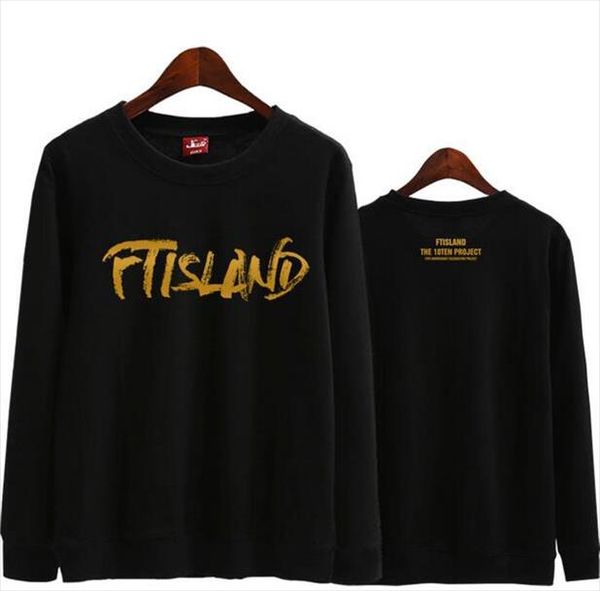 

kpop ftisland over 10 years album printing o neck thin sweatshirt for fans supportive pullover hoodies, Black