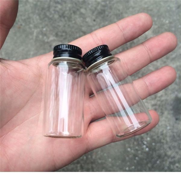 

27*50*14mm 15ml small transparent glass bottles with screw black aluminum cap glass jars empty vials containe jllsww