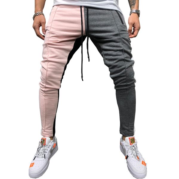

mens pants spring slim fit sweatpants patchwork jogging hip hop joggers pantalon homme trousers drop lbz36, Black