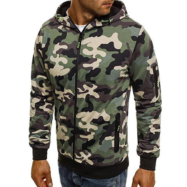 

men hoodies casual sportswear hoody zipper long sleeved sweatshirt male camouflage slim fit hoodie jacket 2xl, Black
