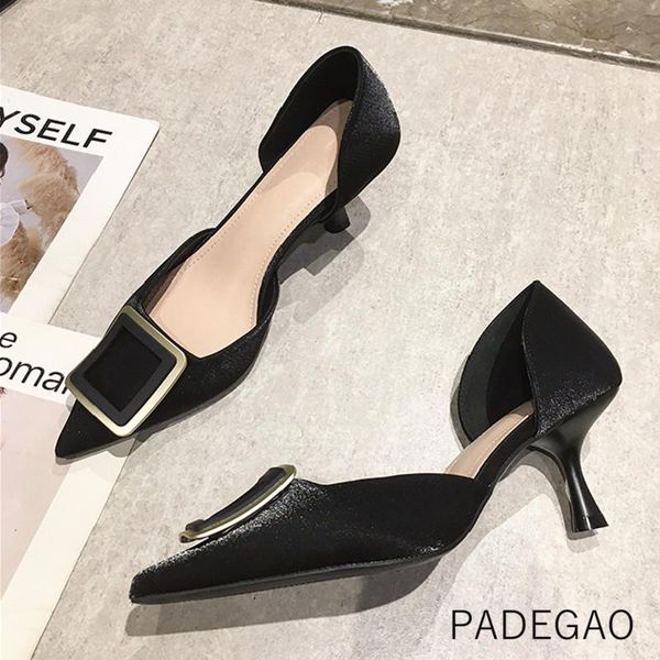 

dress shoes womens 2021 high heels black buckle silk fashion official concise lady
