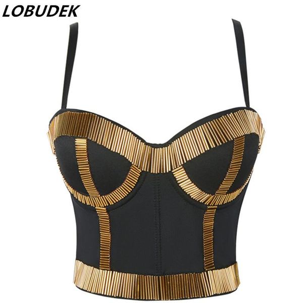 

european style beads brassiere corsets bar nightclub rave party dance costume gold silver bra sling crop handmade dj bra, Black;red