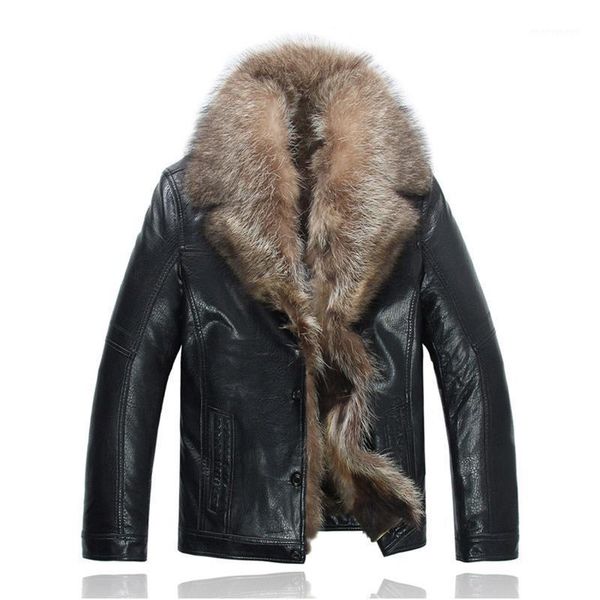 

men's down & parkas mens winter leather jackets real fur coats shearling thickening warm windbreaker outerwear overcoat snow wear fashi, Black