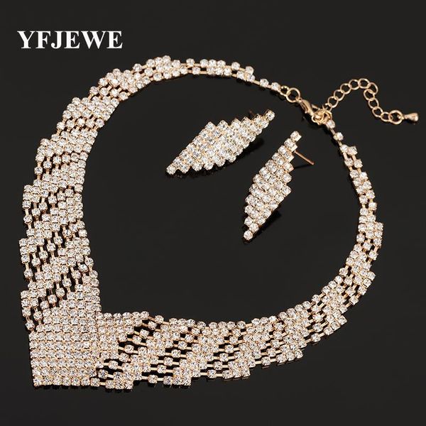 

yfjewe fashion women rhinestone crystal necklace earrings set charm wedding bridal jewelry set charms jewelry for party n336, Silver