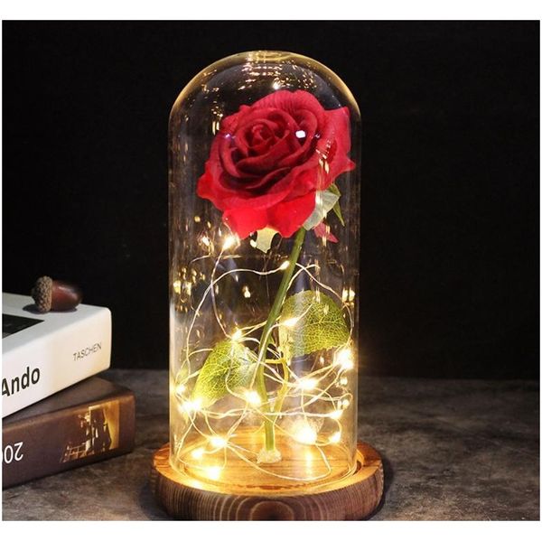 

new coming 9 color brown base with rose on a glass dome valentine's day gift forever ro jllsia yummy_shop