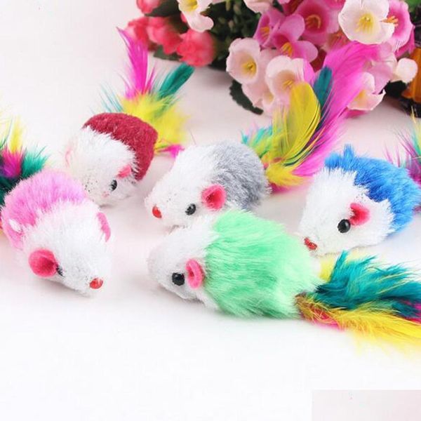 

10pcs funny soft fleece false mouse cat toys colorful feather playing kitten bbyonc bde_luck