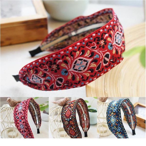 

fashion bohemian headbands new style embroidered floral hair accessories sweet width hair hoop women yoga qyluem