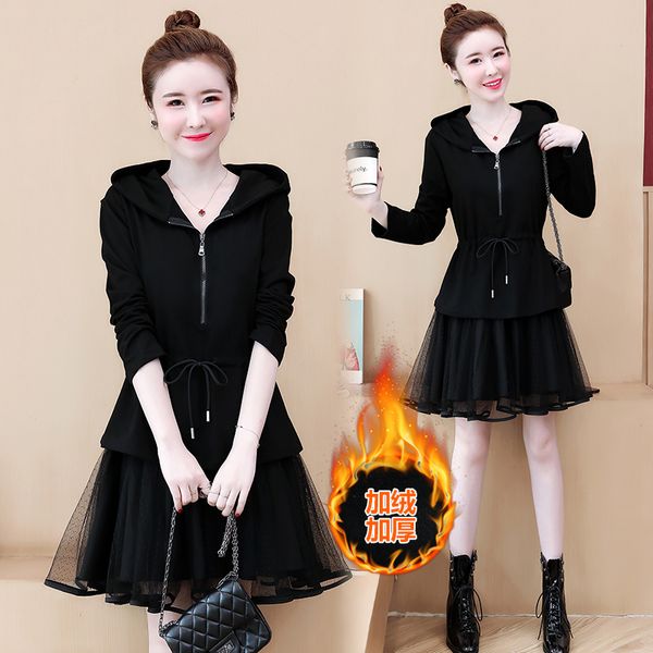 

womens large plus size hoodies thermal dress keep sweated winter loose thin casual dresses f8nc, Black;gray