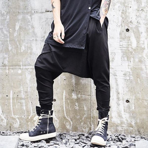 

harajuku men casual drape drop crotch pants trouser harem hip hop baggy dancing pants gothic punk style loose pant men fashion1, Black