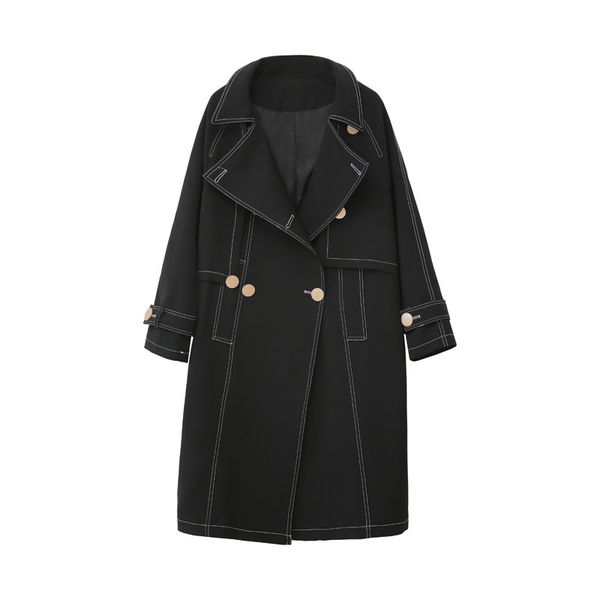 

ewq] high-quality ladies mid-length windbreaker long temperament double-breasted trench coat 2020 autumn fashion outwear 1028, Tan;black
