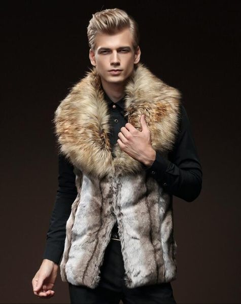 

europe and america wholesale men's fur vest imitation rabbit vest fur coat large collar fur coat 7014, Black;white
