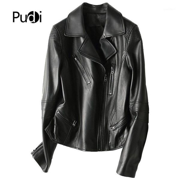 

pudi 2020 new women black color genuine sheep leather coat lady black style zipper jacket fall/winter sheepskin coat a690051