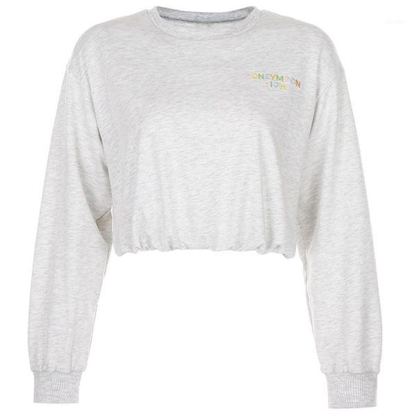 

women long sleeve o-neck sweatshirt colorful letters embroidery loose crop m7dd1, Black