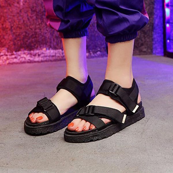 

buckle leather sandals women spring summer thick bottom shoes fashion casual high platform sandals med heel wedges walk shoes#g2, Black