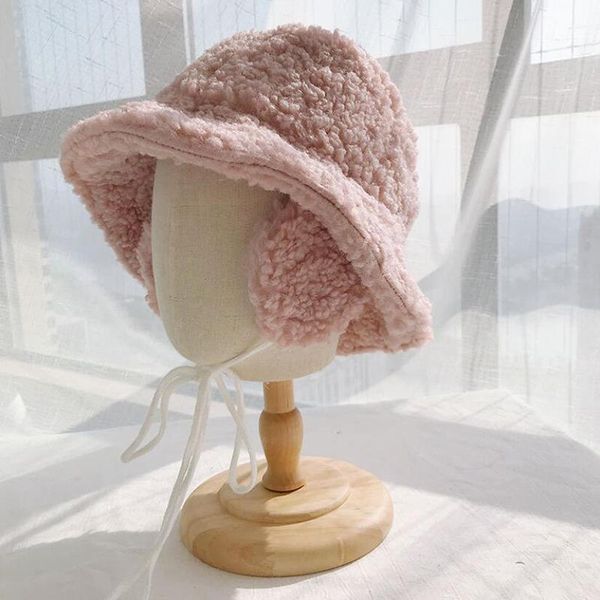 

women autumn winter warm bucket hat ear protector lamb velvet female girls fisherman cap plush hat with earmuffs 2021 new, Blue;gray
