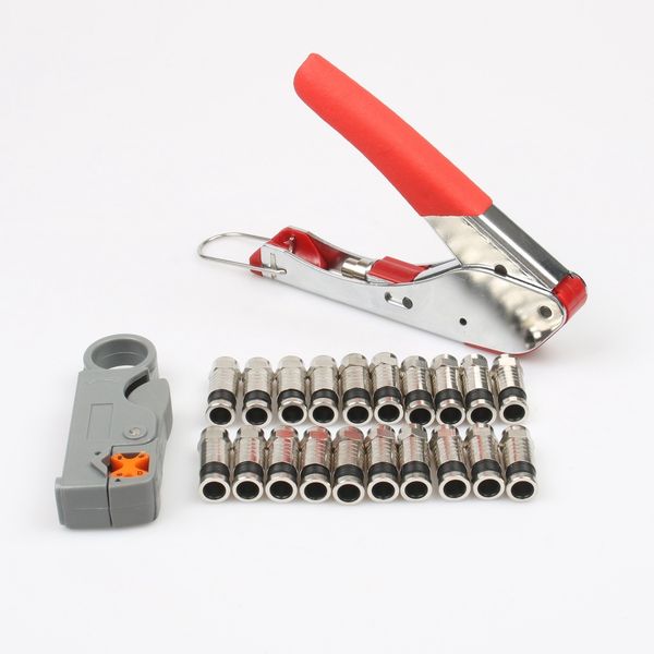 Neue Multitool Abisolieren Quetschzange Koaxialkabel Kaltpressklemme RG59 RG6 Kabel-TV-Crimpwerkzeug-Set mit 20 F-Köpfen Y200321