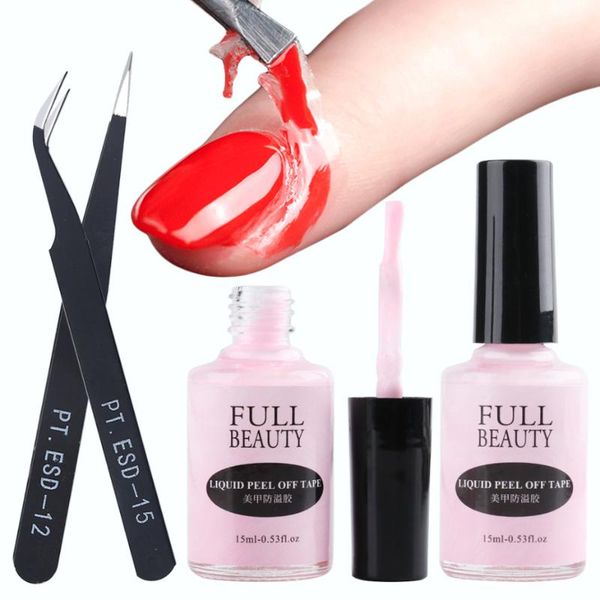 

nail art kits 15ml peel off liquid tape polish pink latex cuticle protected glue finger edge skin care with tweezers tool nf1825