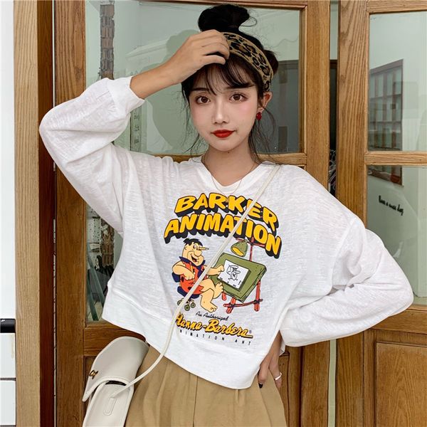 

2021 new harajuku vintage t ulzzang kawaii shirt from cartoons printed t-shirts female casual fall black sleeve femme 3q9g, White