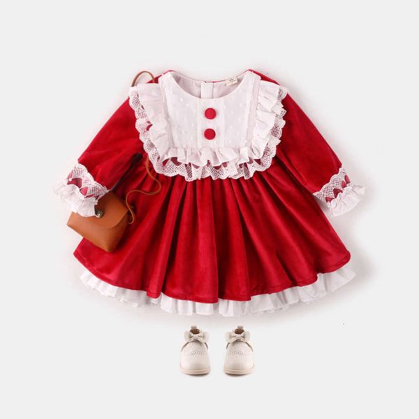 

autumn spanish plush red and baby winter cloth lolita girl's children's drs super foreign sle skirt, Red;yellow
