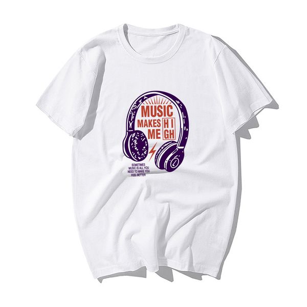 

cool headset music makes me high mens fashion summer short sleeve hip hop harajuku streetwear hooded sweatshirt hoodie men t shirt