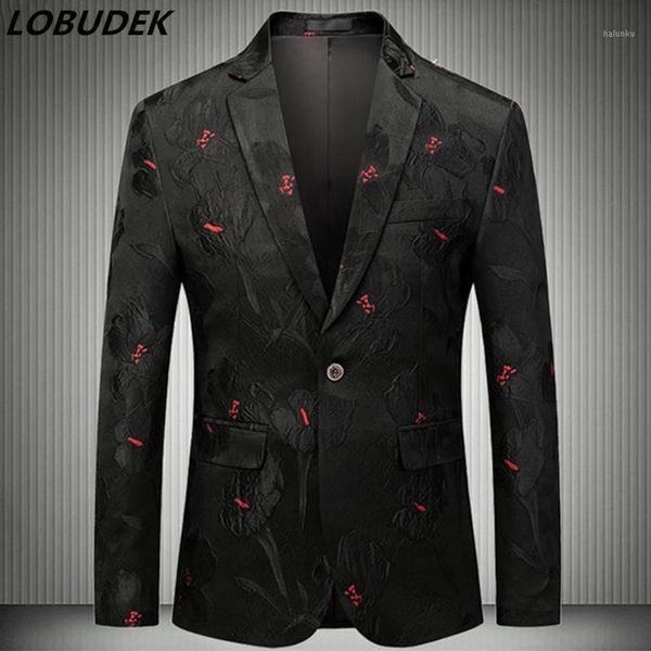 

men's suits & blazers fashion black jacquard suit jacket men's wedding formal banquet host prom stage coat plus size m-6xl autumn, White;black
