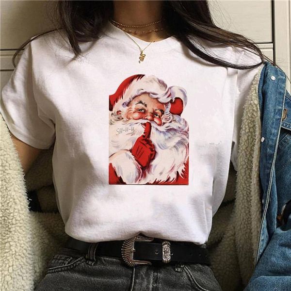 

harajuku рождественские женские футболка kawaii santa claus печатная футболка с коротким рукавом футболки tops летние тройники, White