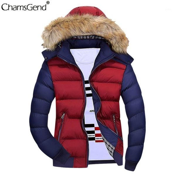 

chamsgend 2019 winter jacket men casual zipper hooded windproof outwears coat male warm fur parka overcoat men's thick jackets #1, Black