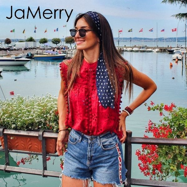 

jamerry vintage elegant lace tank women embroidery red camis shirts feminina tanks tasssel pompon female streetwear y200422, White