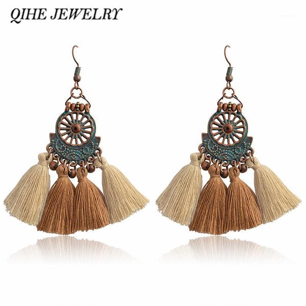 

qihe jewelry drop earrings bronze charm dangle brown purple tassel earrings tassel jewelry bohemian ear1, Silver