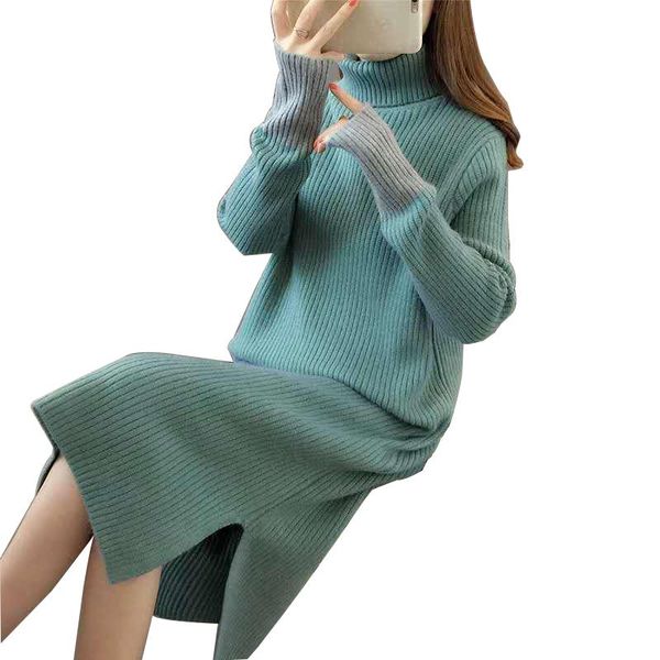 

high-necked spring and autumn mid-length sweaters for women 2020 new over-the-knee warm sweater sweaters korean straight dress, White;black