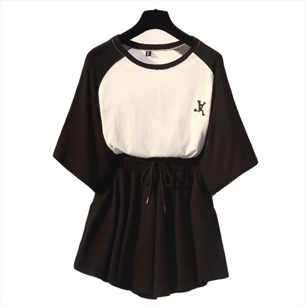 

cotton thin slim temperament o neck pullover pockets t shirt new black waist drawstring skirt two piece set girlish style set, Gray