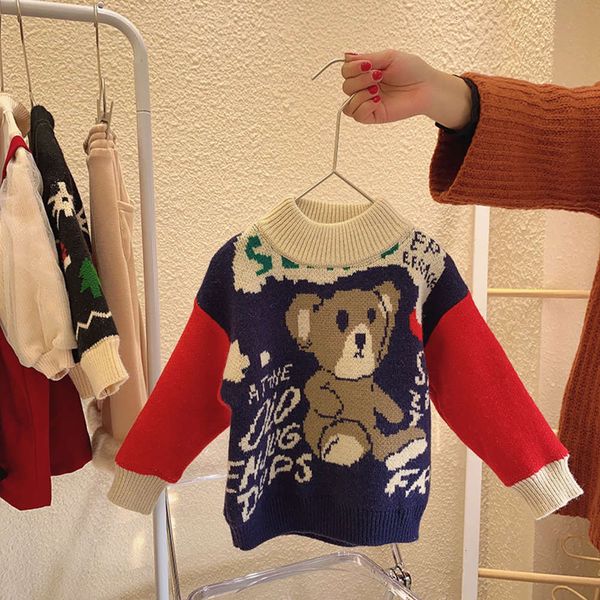 

2020 girls' christmas chenma's sweater winter new children's foreign sle baby girl pullover plush knitted bottom coat, Blue