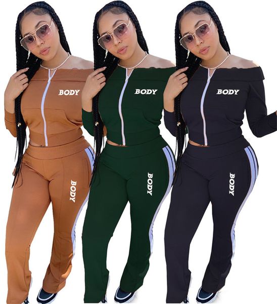 

женщины дизайнеры scortsuits письма для тела с плечо с длинным рукавом куртка на молнии брюки вышивка две части спортивные костюмы 3 цвета d, White