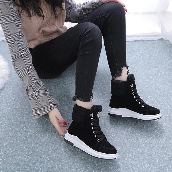 

women's boots new women plus velvet warm short tube women's boots korean casual snow students wild cotton shoes, Black