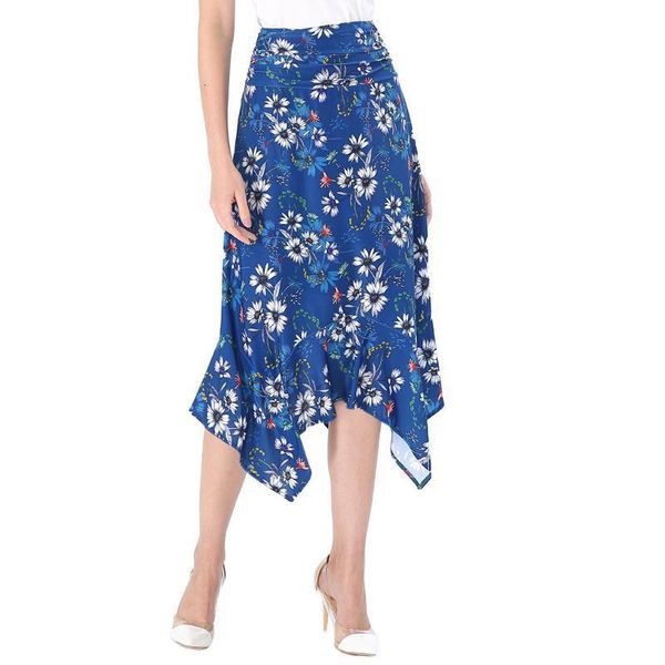 

womens ruched high waist solid leopard tie dye floral print flowy handkerchief hem swing skater a-line midi skirt 051, Black