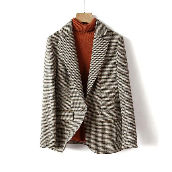 

retro plaid fashion blazer women 2020 autumn and winter small office lady suit feminino slim wool coat female k284, White;black