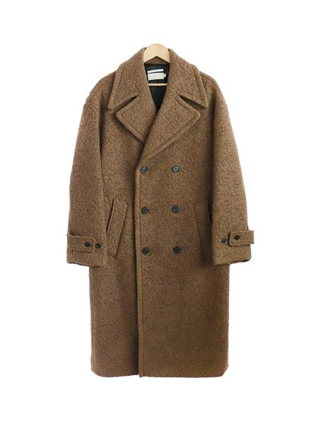 

loose men's woolen blends overcoat double breasted winter thick warm outwear black camel m38