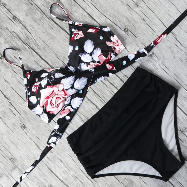 

high waist bikini push up printed bikini 2020 leoprad swimsuit women bathing suit women cross bandage swimwear multiple color lj200825, White;black