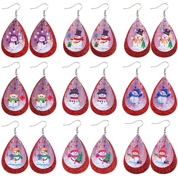 

new christmas halloween earrings santa claus snowman double layer sequined leather earrings dangle waterdrop ear hook ear drop for women, Silver