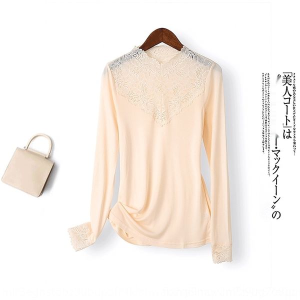 

pluqc new autumn 2019 solid color high neck bottoming shirt sweet lace slim fit temperament women's lace tx goods tqegb, White