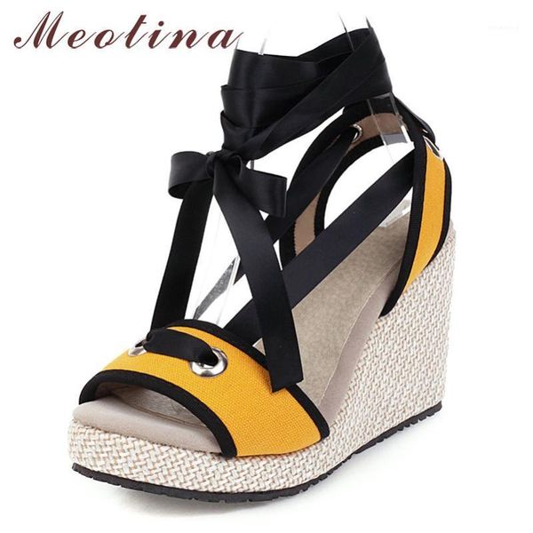 

meotina women shoes summer sandals mixed colors platform wedge heels ankle strap shoes super high heel sandals lady size 431, Black