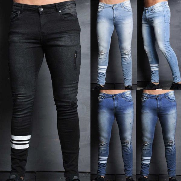 

skinny jeans men ripped black cycle striped jeans stretch slim fit elastic biker jeans male big size ankle tight guys, Blue