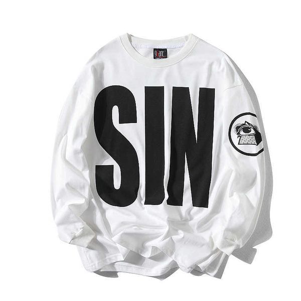 

men's hoodies american high street trend letter printed round neck long sleeve t-shirt men's and women's oversize bottoms loo, Black