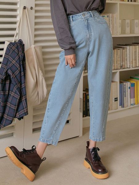 

dazy high waist slant pocket mom fit jeans n6cc#, Blue