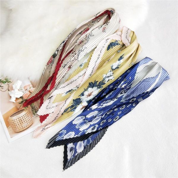 

women scarf square silk scarves flower print crinkle small crumple neck wear pleated foulard femme bandana handkerchief designer, Blue;gray