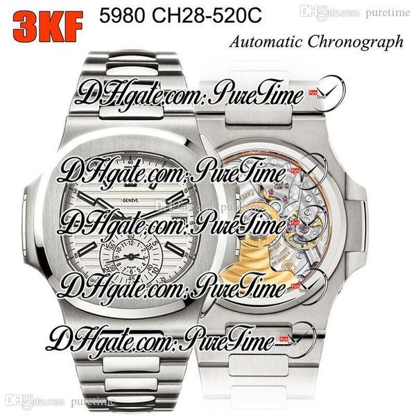 

new 3kf 5980 ch28-520c automatic chronograph mens watch white texture dial edition stainless steel bracelet puretime ptpp 2020 e9, Slivery;brown