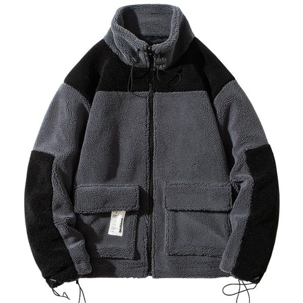 

men's winter jacket 2020 new trend korean loose cotton coat men's jacket imitation wool stitching color cotton coat qe528, Black