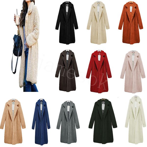 

women long plush coats winter fleece lapel neck coat fashion cardigan coats casual solid color women outerwear db030, Blue;gray