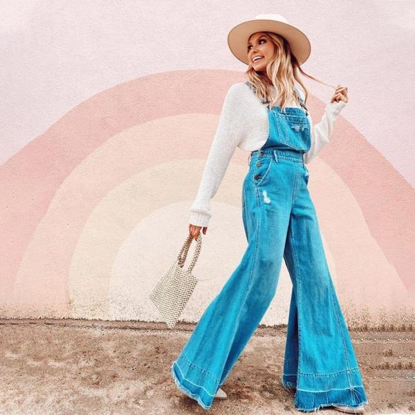 

2020 casual fashion women denim jumpsuit women high waist overalls trousers jeans lady sleeveless wide leg flare jeans playsuit1, Black;white
