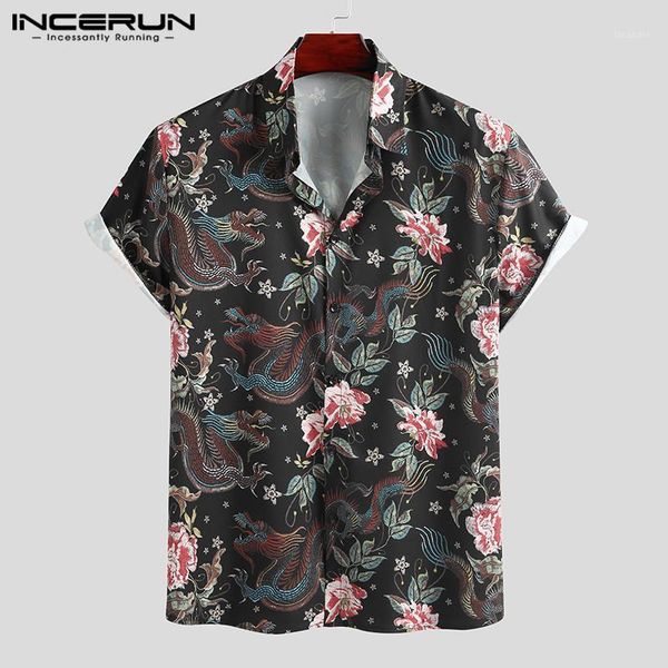 

men's casual shirts summer fashion men hawaiian shirt printed 2021 streetwear turn down collar chic short sleeve blouse beach holiday c, White;black